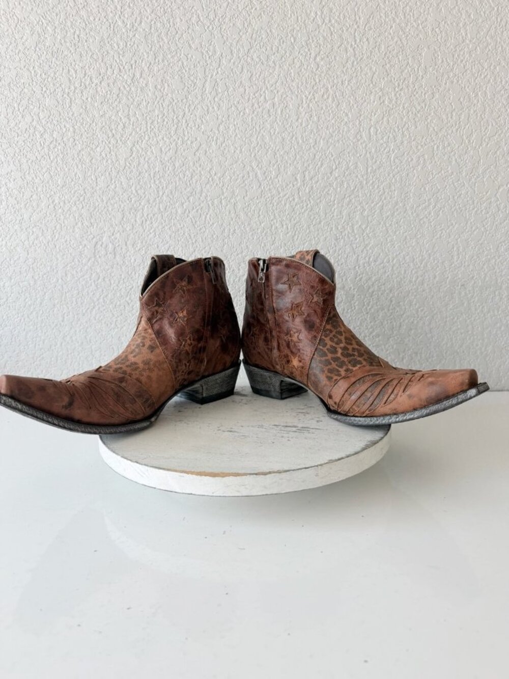 Old Gringo UNITED Short Brown Boots Animal Print Cowboy Womens 12 Snip Toe Ankle - Picture 7 of 11